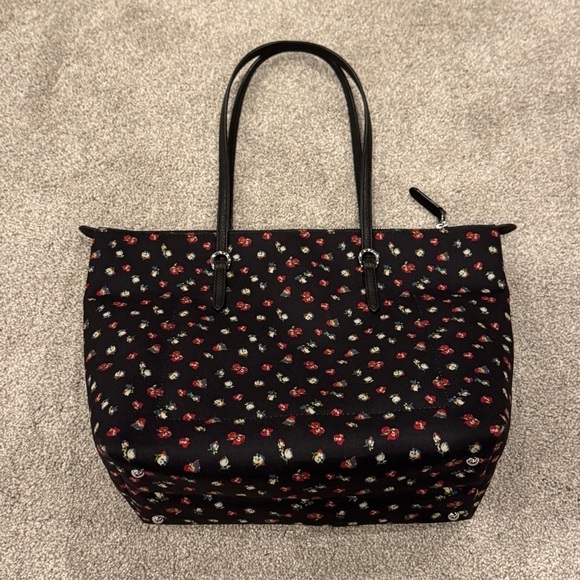 Lauren Ralph Lauren Black Floral Nylon Medium Keaton Tote EUC - Picture 4 of 12